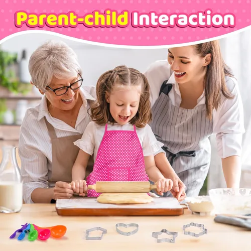 Vista 2 de Toyze Regalos para niñas de 3 a 8 años, juego de cocina para niños con delantal, sombrero de chef, libro de cocina, 20 unidades, color rosa