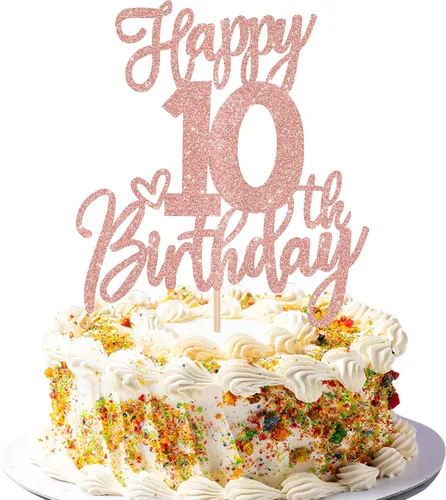 Vista 60 de 1 pieza de decoración para pastel de cumpleaños número 10 con purpurina y texto en inglés "Cheers to 10" Birthday Cake Pick Ten 10 Fabulous Cake