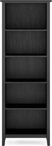 Vista 4 de SIMPLIHOME Estantería artesanal de madera maciza de 72 pulgadas de alto y 5 estantes en color negro, almacenamiento contemporáneo para sala