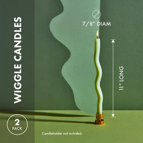 Vista 3 de Wiggle Candles - Velas cónicas de diseño bailarín, colores brillantes, 7/8 pulgadas de diámetro x 11 pulgadas de largo, diseñadas por Lex Pott, Verde