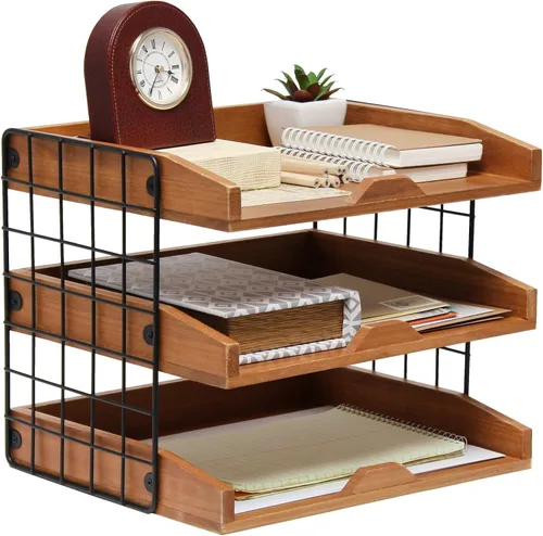 Vista 8 de Elegant Designs HG1022-NWD - Organizador de escritorio de madera para oficina en casa, bandeja para cartas de correo con 3 estantes, madera natural