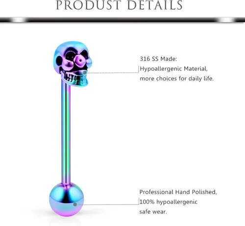 Vista 2 de Hoeudjo 13 anillos de acero quirúrgico 14G para lengua Teaser doble barra con anillo esclavo Piercing para el cuerpo joyería para mujeres hombres