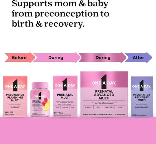 Vista 6 de One A Day Vitaminas prenatales avanzadas prenatales con ácido fólico, colina, DHA y hierro, vitaminas para el embarazo para mujeres para apoyar