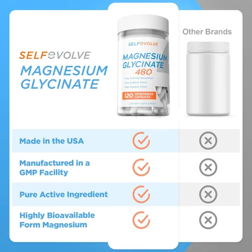 Vista 7 de Glicinato de magnesio de 480 mg - Suplemento de magnesio de alta absorción que ayuda al alivio del estrés, sueño, salud cardíaca, nervios, músculos