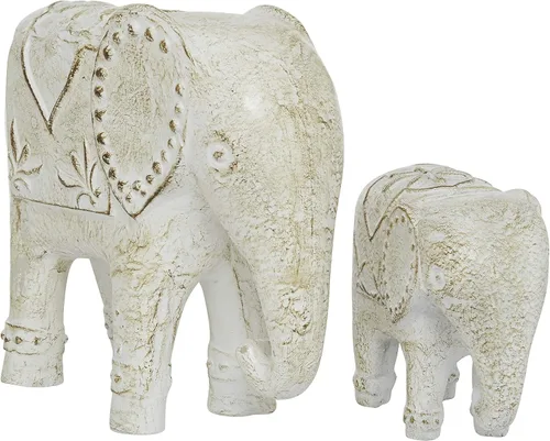 Vista 2 de Deco 79 Escultura decorativa de elefante de cerámica para decoración del hogar, juego de 2 figuras decorativas de 9 pulgadas, 13 pulgadas de ancho