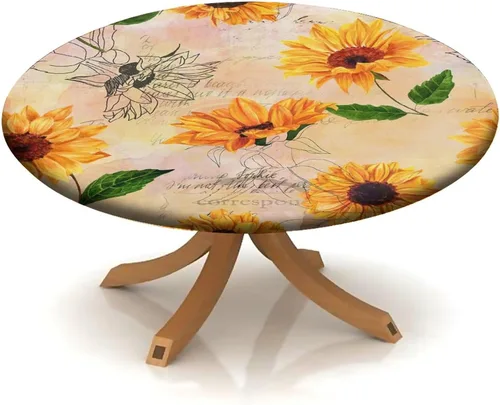 Vista 94 de Mantel redondo ajustable con borde elástico floral azul, mantel con borde elástico de estilo floral pastoral, almohadilla de mesa de poliéster