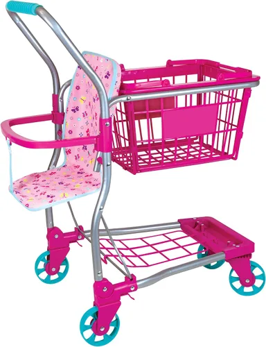 Vista 4 de Carrito de compras Lissi con muñeca bebé de 16 pulgadas y marco de metal