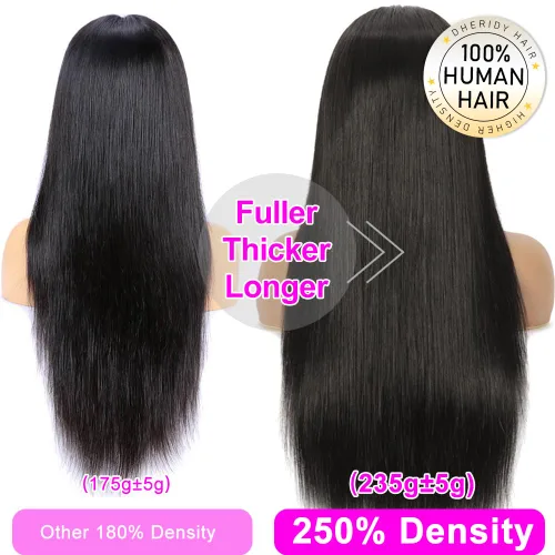 Vista 4 de Pelucas de encaje frontal HD de 13 x 6 pulgadas, densidad del 250 %, cabello humano 100% humano, sin pegamento, pelucas de cabello humano lacio
