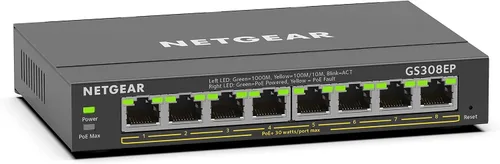 Vista 10 de NETGEAR Switch PoE Gigabit Ethernet Easy Smart Managed Essentials de 5 puertos (GS305EP) - con 4 x PoE+ @ 63W, para montaje en escritorio o en pared