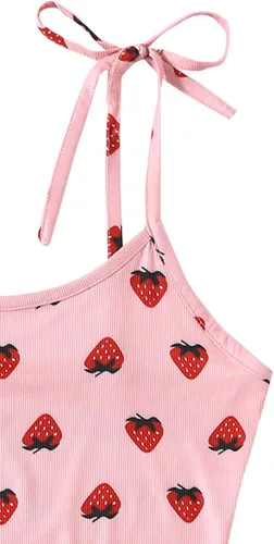 Vista 4 de SweatyRocks - Conjunto de pijama de verano con pantalones cortos, con estampado de fresas, para mujer