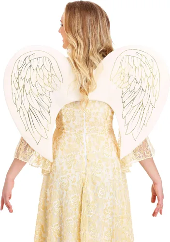 Vista 2 de Fun Costumes - Alas de ángel para adulto impresión dorada Estándar Blanco