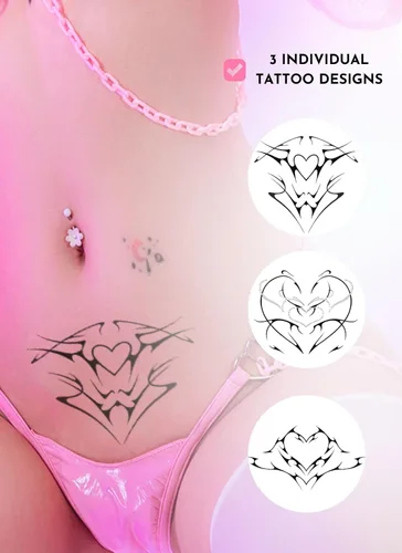 Vista 3 de Tatuajes de cibersigilismo Cosplay sexy súcubo temporal Tatuaje corporal de anime Kawaii para disfraces de juegos de rol (negro)