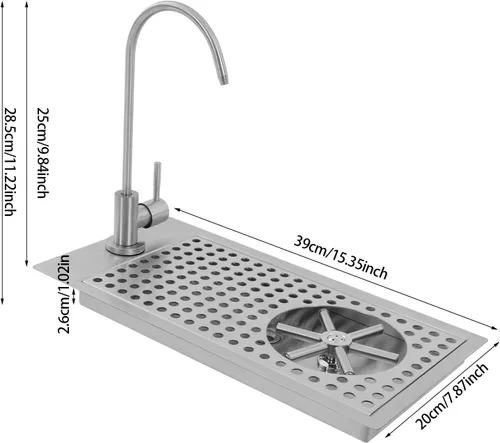 Vista 2 de Enjuagadora de vidrio con grifo, lavadora comercial de tazas para bar, limpiador de vidrio de acero inoxidable 304, enjuague de taza de encimera