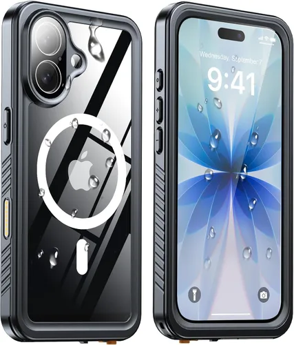 Vista 36 de ANTSHARE Funda impermeable IP68 para iPhone 16, negro/transparente Lente incorporada/protector de pantalla, protección militar contra caídas, funda