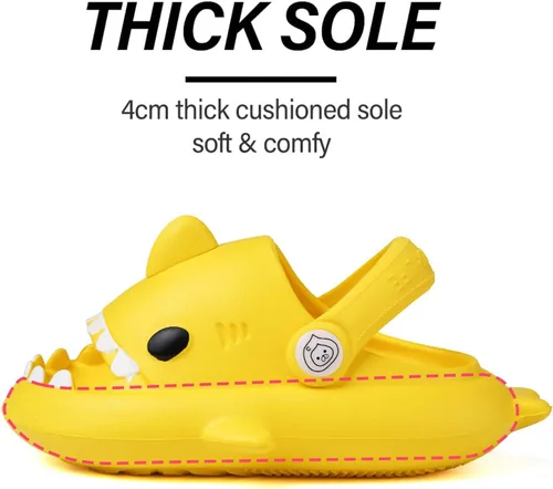 Vista 4 de GUUMOR Sandalias de tiburón para niños, pantuflas de tiburón para niños y niñas, sandalias de almohada con suela gruesa, suaves y antideslizantes
