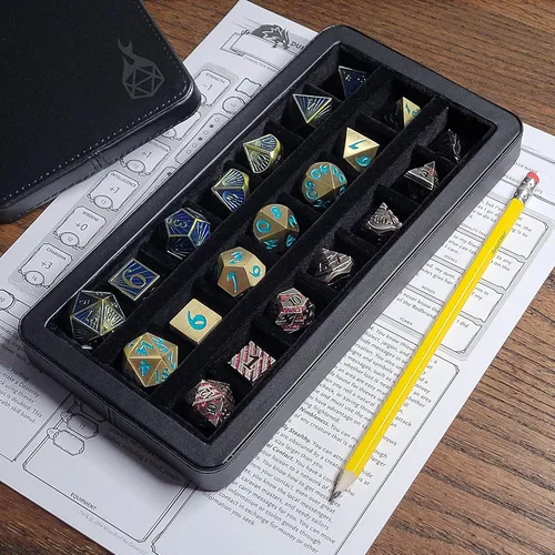 Vista 4 de Forged Dice Co. Reliquary - Estuche grande dividido para dados con bandeja de dados para juegos de dados poliédricos, 21 cámaras forradas