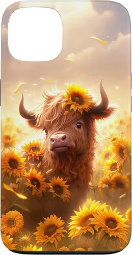 Vista 7 de Cute Scottish Highland Cow Sunflower Western Country Farm Case for iPhone 16
