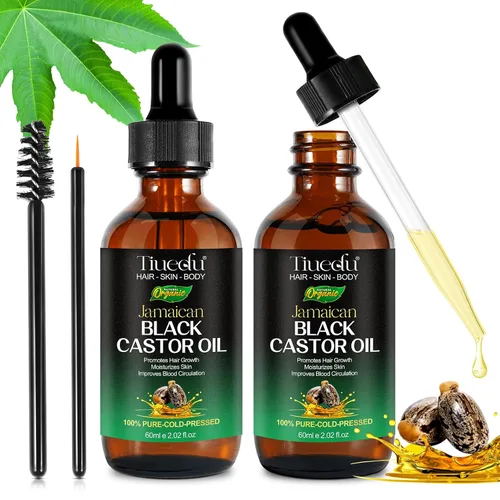 Vista 7 de Tiuedu Aceite de ricino negro jamaicano para el crecimiento del cabello, pestañas y cejas más gruesas, aceite de ricino para cabello, cara, cuerpo