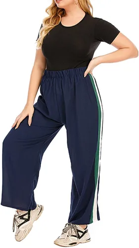 Vista 4 de Hanna Nikole Pantalones anchos de pierna para mujer holgados de salón Palazzo Pantalones de talla grande Casual Pantalones