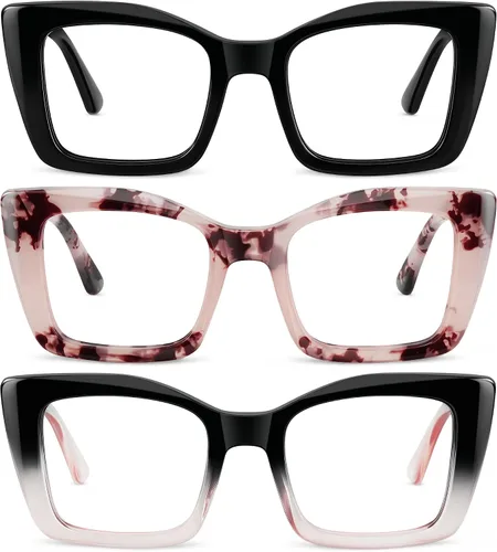 Vista 10 de 3 Pack Reading Glasses for Women Oversized Square Reading Glasses Blue Light Blocking Spring Hinge Readers