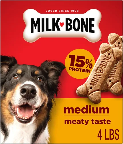 Vista 14 de Milk-Bone Original Dog Treats Galletas para perros grandes, 24 libras (paquete de12) 24 onzas. cajas, sabor carnoso que menea la cola, 15%