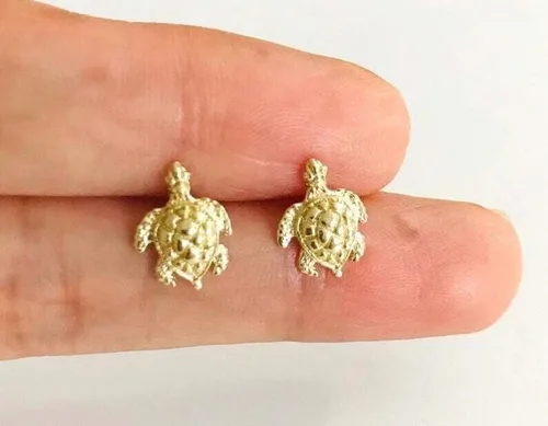 Vista 2 de 10K Real Gold Sea Turtle Stud 8 mm 10K Oro Real Aretes de Tortuga- TE828