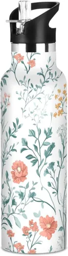 Vista 7 de Flowers Carnation Iris Peonies - Botella de agua reutilizable con aislamiento de doble pared con tapa de pajilla, sin BPA, a prueba de fugas