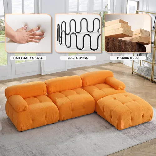 Vista 7 de Sofá modular modular de 93 pulgadas, sofá sherpa minimalista en forma de L, sofá convertible, muebles de sala para sala de estar, apartamento