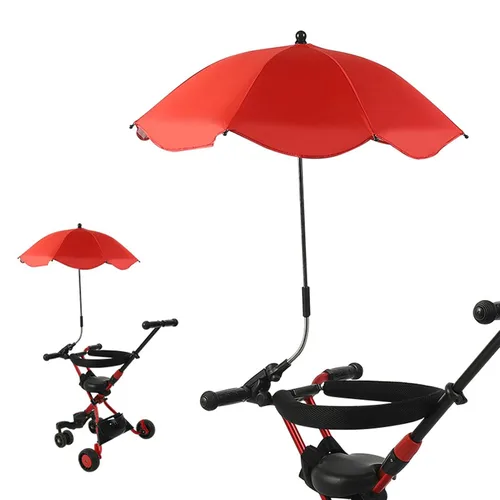 Vista 11 de Sombrilla para cochecito de bebé, paraguas universal de 14 pulgadas con abrazadera, parasol ajustable de 360 grados, paraguas para carrito