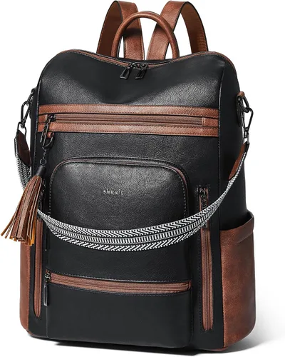 Vista 19 de Shrrie - Mochila vegana de cuero para laptop de 14 pulgadas para mujer, mochila de trabajo, mochila de moda, mochila de viaje, bolso para negocios