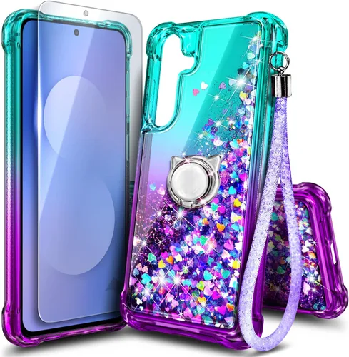 Vista 27 de NGB - Funda para teléfono Samsung Galaxy S9, color aguamarina/morado, bonita funda con purpurina líquida para mujeres y niñas, con protector