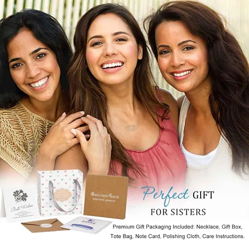 Vista 7 de Regalos para hermanas, collar de plata de ley con 2 círculos entrelazados para hermanas grandes y pequeñas, regalos de cumpleaños para hermanas