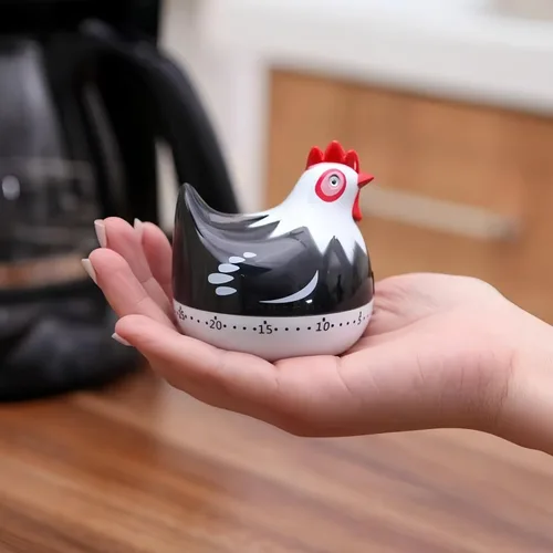 Vista 6 de Bonito temporizador de cocina en forma de pollo, temporizador mecánico de 60 minutos para cocinar, hornear y preparar comidas (negro)