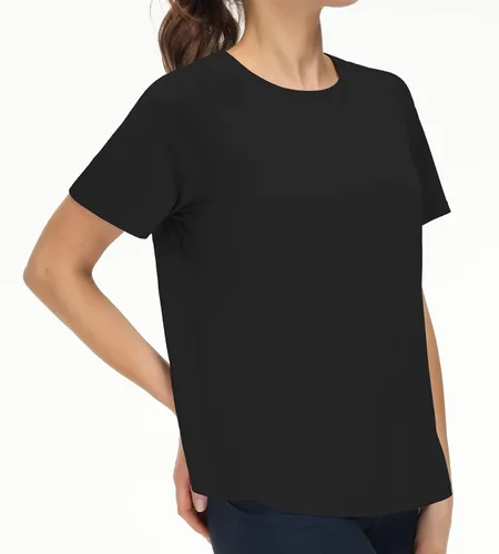 Vista 4 de Tmustobe Camisetas de entrenamiento ligeras de manga corta para mujer, para yoga, gimnasio, cuello redondo, camisetas casuales atléticas para correr