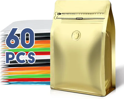 Vista 17 de Bolsas de café con válvula (60 piezas, 4 onzas, 0.25 libras) Bolsas de embalaje de granos de café ventiladas con alta barrera de papel de aluminio