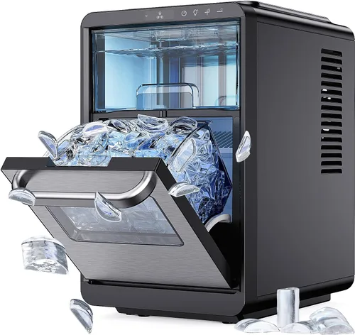 Vista 9 de Silonn - Máquina de hielo portátil para encimera - 9 kilos de hielo con forma de bala por día, hace hielo en 6 minutos, acero inoxidable con ventana