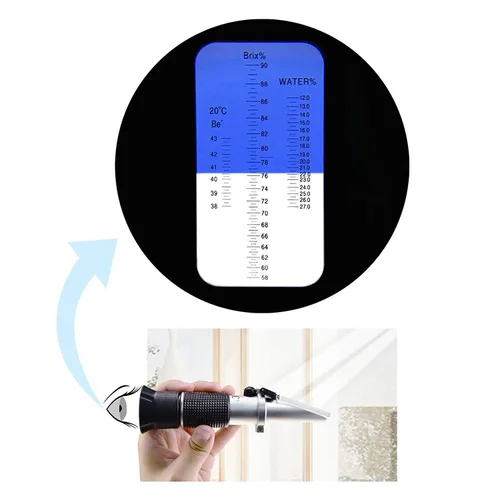 Vista 6 de 3 en 1 refractómetro de miel Brix/humedad/Baume Tester Meter ATC, Tri-Scale 58-90%/12-27%/38-43Be', nivel de contenido de agua de azúcar, jarabe