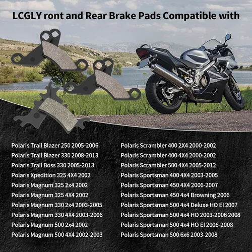 Vista 5 de Pastillas de freno delanteras y traseras para Polaris Scrambler 400 500 2x4 4x4 2003-2008 Magnum 325 330 500 2x2 4x4 Sportsman 400 500 600 700 800