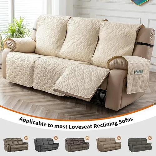 Vista 3 de Genina Funda impermeable para sillón reclinable, antideslizante de 3 plazas, lavable, protector de muebles para perros y niños (beige, reclinable)