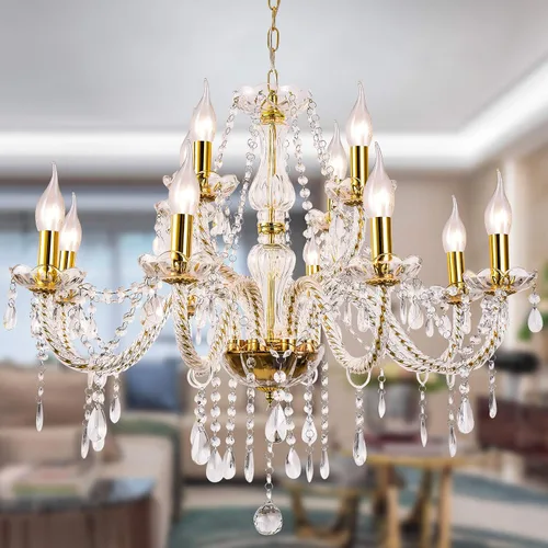 Vista 8 de lámparas de araña de cristal K9 tipo candelabro con 10 luces, lámpara colgante para techo, lámpara de montaje para comedor, sala de estar