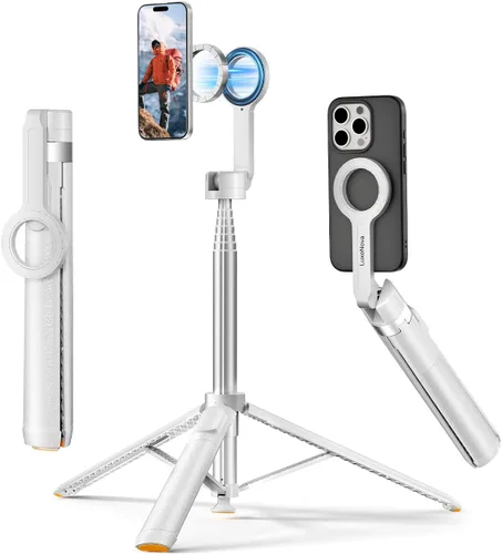 Vista 9 de Trípode magnético para selfie stick de 72 pulgadas para iPhone MagSafe, soporte de trípode extensible para teléfono con control remoto Bluetooth