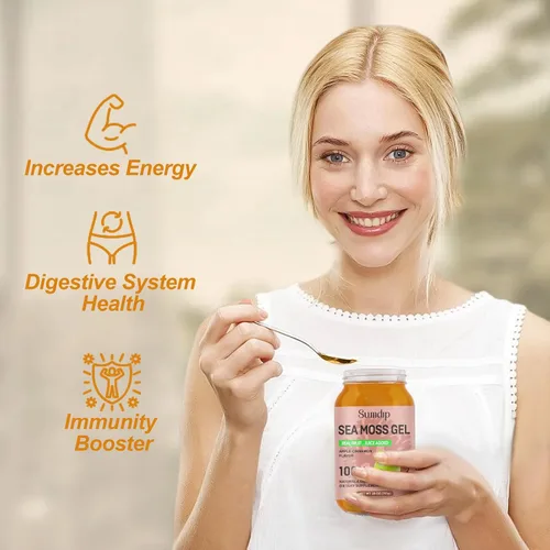 Vista 5 de Gel de Musgo Marino (28OZ), Gel de Seamoss Irlandés Crudo Vegano, Suplementos de Vitaminas y Minerales para el Sistema Inmune y Digestivo, Manzana