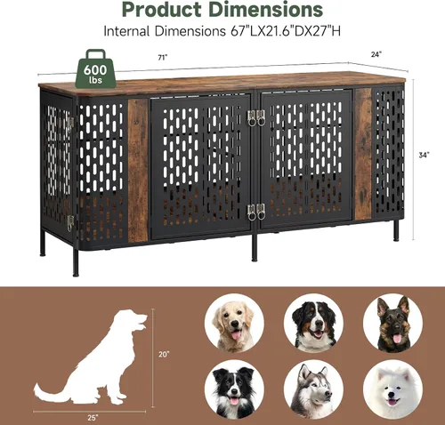 Vista 2 de Muebles dobles del cajón del perro de 71", muebles grandes de la perrera del perro