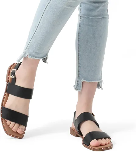 Vista 5 de DREAM PAIRS Sandalias planas de verano para mujer, casuales, elegantes, cómodas, sexy, con puntera cuadrada, a la moda, con tiras de una banda
