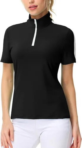 Vista 3 de JACK SMITH Camisa de golf de manga corta para mujer, que absorbe la humedad, camiseta polo deportiva con cremallera, protección solar, tallas S-XXL