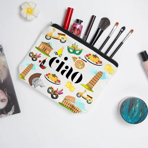 Vista 3 de WZJHCL Bolsa de maquillaje Italy Trip - Kit cosmético de recuerdo italiano para regalo de vacaciones y viajes, Ciao, Moda