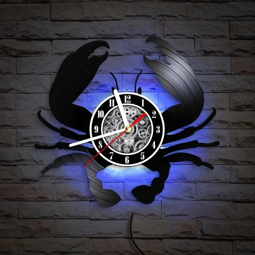Vista 6 de The Geeky Days Big Crab - Reloj de pared LED con mando a distancia, 7 colores, luz de 12 pulgadas, cuarzo silencioso, náutico, océano, mariscos