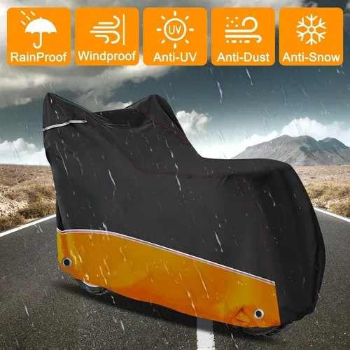 Vista 3 de Funda para motocicleta, protección impermeable para exteriores para todas las estaciones con costura en línea inclinada XXXL, se adapta hasta 116