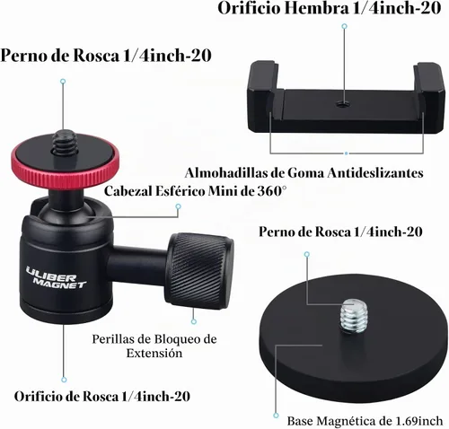 Vista 2 de ULIBERMAGNET Soporte magnético para teléfono con rotación de 360° con mini cabeza de bola, compatible con teléfonos inteligentes para coches, Jeep