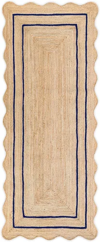 Vista 16 de Alfombra de yute natural ondulada con borde festoneado de Weaving Village, alfombra bohemia de yute para entrada, alfombra de pasillo estilo granja